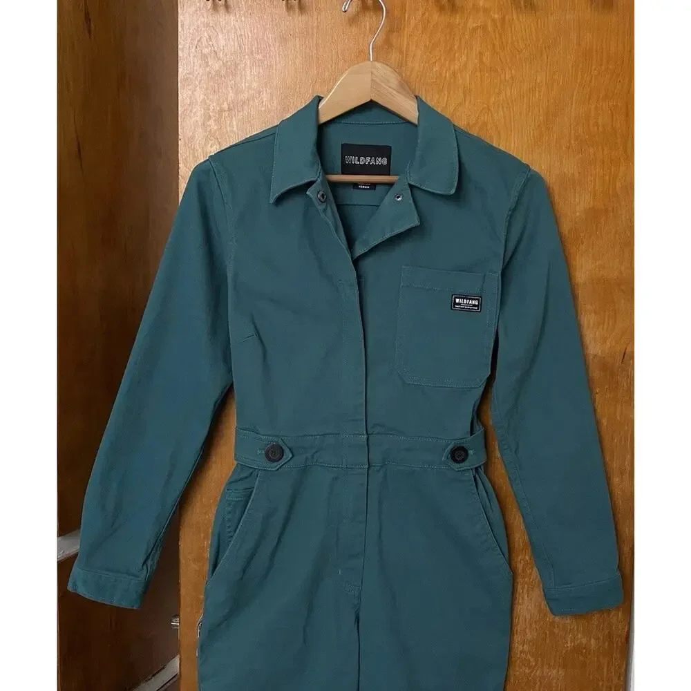 Wildfang The Essential Long Sleeve Utility Coveralls Jumpsuit Sz XS Teal Green